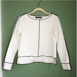 Zara White Career Blouse with Black Trim